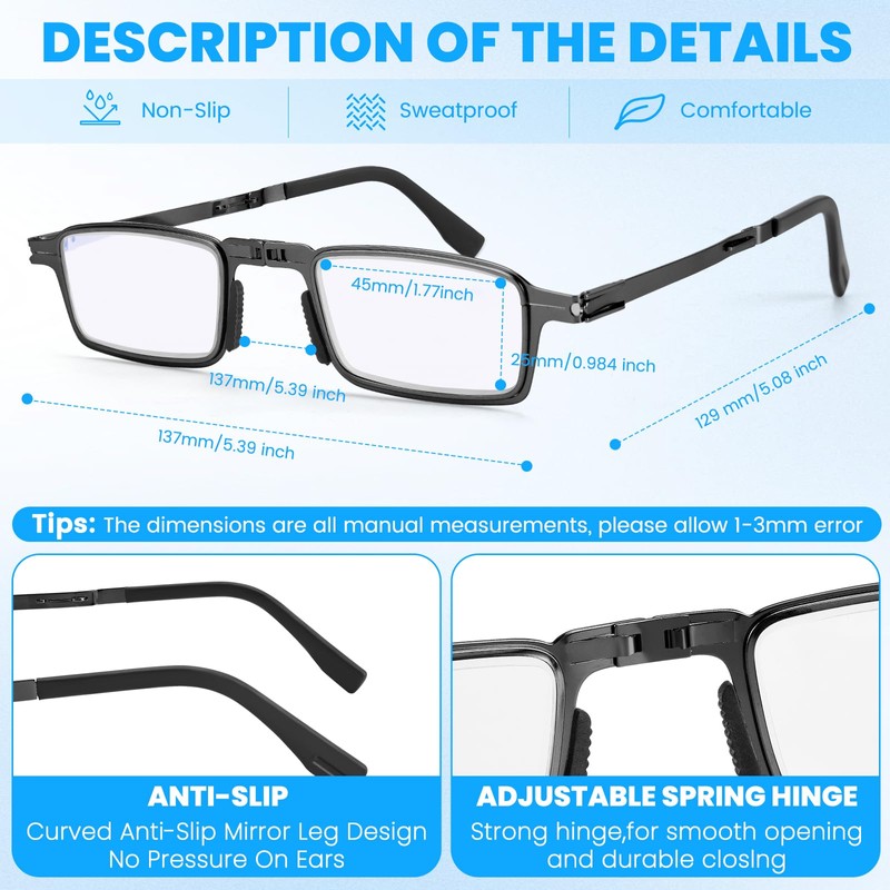 Riwissipa Portable Foldable Blue Light Blocking Reading Glasses Ultra Thin