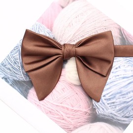 Oversized Bow Ties for Men, Pre Tied Adjustable Satin Silk Bow Tie Solid Color Formal Tuxedo Double Layer Big Bowtie (Coffee, 13 * 10cm)