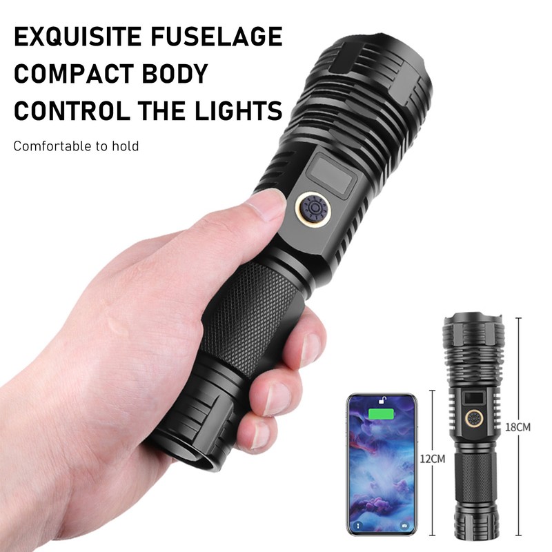 LED Flashlight Ultra Bright XHP70 LED Type C Rechargeable Handheld