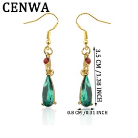 CENWA Anime Cosplay Earrings Anime Jewelry Green Colored Crystal Teardrop Earrings Gift For Fans, Metal, No Gemstone