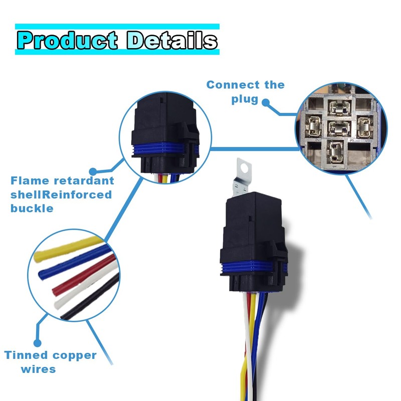 80AMP 5-Pin SPDT Waterproof Relay with Socket Harness Kit, 12