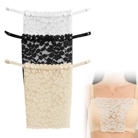 EUYKQNOI Pack of 3 Bra Insert Women's Clip-On - Cleavage Cover with Flower Lace, Modesty Panel for Dresses, Black/White/Beige, One Size