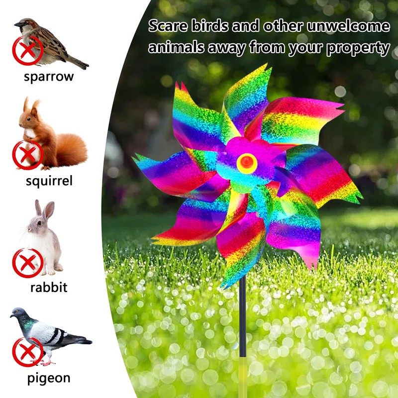 KOKMEYA 10-Pack Reflective Bird Repellent Pinwheels 9.6 Inches in Diameter