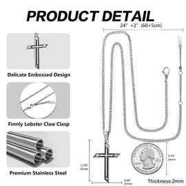 murtoo Cross Necklace for Men, Stainless Steel Embossed Cross Pendant Necklace with Twist Rope Chain Wheat Chain, Cross Necklace Men