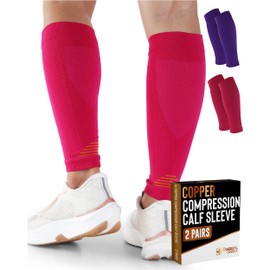 Doctor's Select 2 Pairs Copper Calf Compression Sleeves for Women - Compression Sleeves for Women Calf, Varicose Veins Compression Socks, Pink and Purple/SM