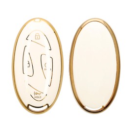 kwmobile Key Cover Compatible with Hyundai 7-Button Ioniq 6 Grandeur GN7 KONA 2023 - Car Key Fob Case Protector - White/Gold