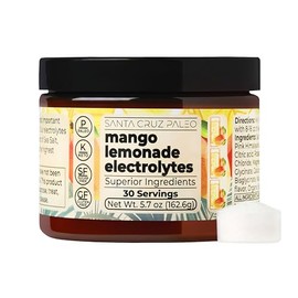 Santa Cruz Paleo Polvo Electrolítico De Limonada De Mango Con Sal Marina Y Del Himalaya, Magnesio, Potasio, Sin Azúcar, 30 Porciones