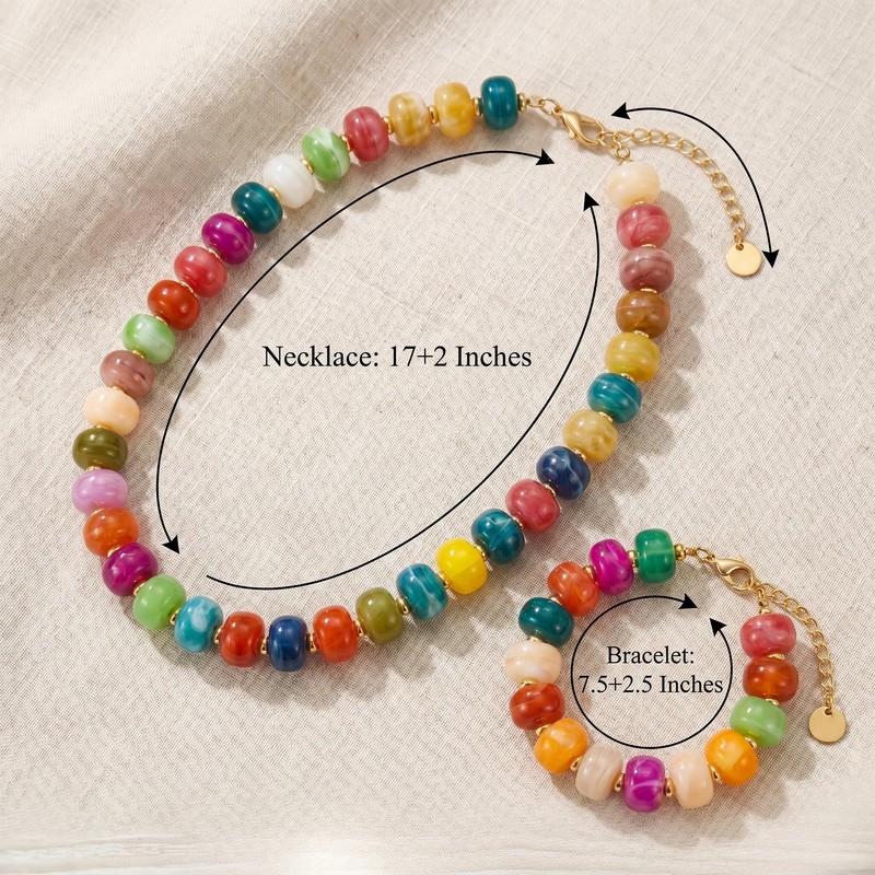 Gmai Chunky Bead Necklace and Bracelet Set for Women Boho