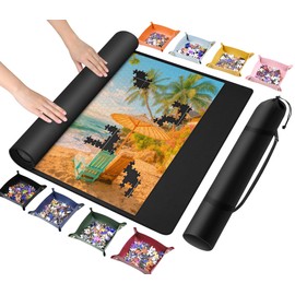 1500 Pieces 46" x 26 "Puzzle Mat Roll Up, Puzzle Saver with 8 Large Sorting Trays & Travel Storage Bag, Portable Rollup Puzzles Keeper