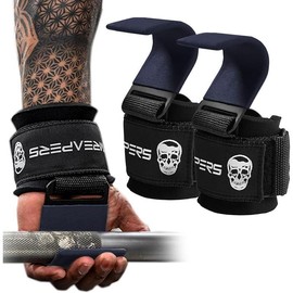 Gymreapere Weight Lifting Hooks (Pair), Heavy Duty Power Wrist Straps Hand Grip Support For Deadlifts, Pull Ups, Shrugs - Gym Gloves For Men and Women - Colour: Navy