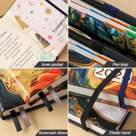 2026 A5 Diary Day-per-Page,(Jan - Dec 2026), One Page/Day, Monthly Tabs, Multi-Colored Tree Design, Pen Holder, 2 Bookmarks, Pen Loop, Inner Pocket, Goldenrod.