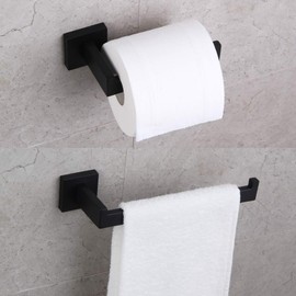 GERZWY Bathroom Hardware Accessories Sets Matte Black SUS304 Stainless Steel Bath Shower Set 2-Pieces(Toilet Paper Holder Towel Ring) Contemporary Style FG1656-2BK