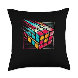 The Melting Cube - Competitive Speed Cubing Merch Vintage Puzzle Cube Geometric Speedcuber 1980's Cool Math Throw Pillow, 18x18, Multicolor