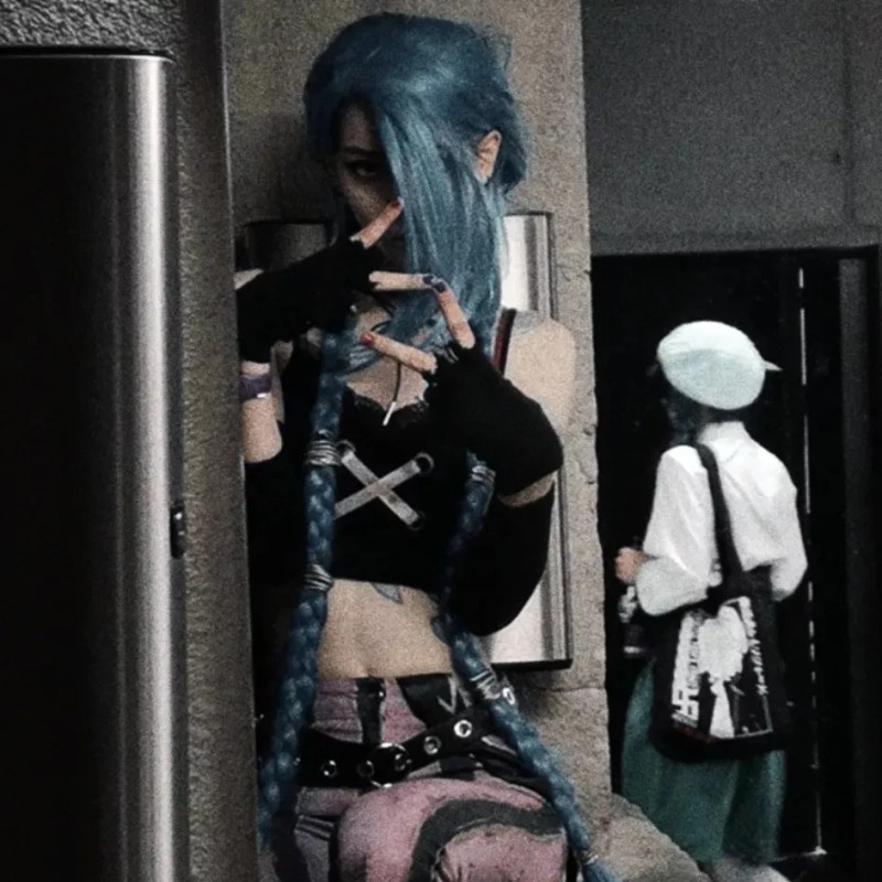 Jextech Peluca Jinx Doble Trenza 100cm League Of Legends Cosplay