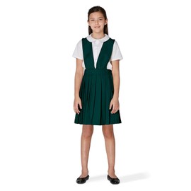 French Toast Girls' V-Neck Pleated Jumper, Hunter Green
