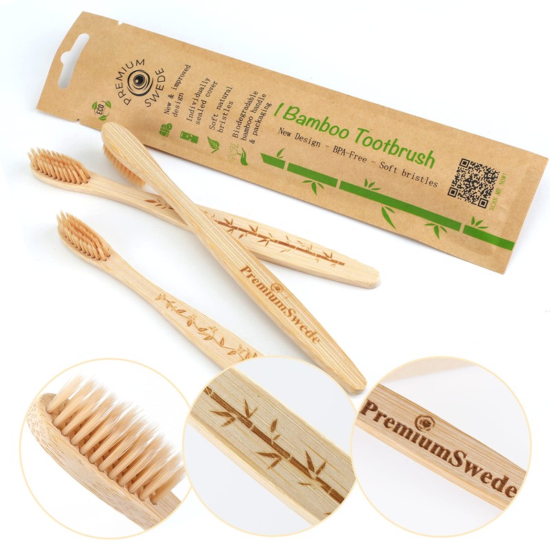 Premiumswede Bamboo Toothbrushes Soft Bristles Adult - 8 Pack Eco-Friendly