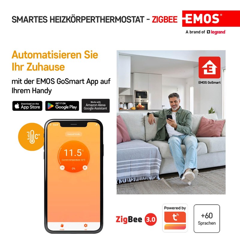 EMOS GoSmart Heizkörperthermostat mit App, programmierbarer ZigBee Smart Home Thermostat,