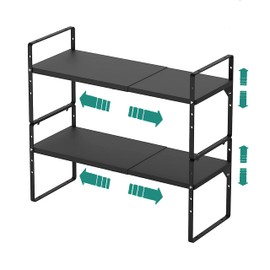 Expandable Cabinet Organizer Shelf, Stackable Kitchen Counter Shelf Heavy Duty Metal Spice Rack Organizer for Cabinet Kitchen Countertop Organizer Shelf