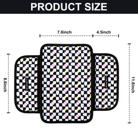 Amintiri Car Center Console Cover, Universal Car Armrest Cover Cushion with 2 Storage Bags, Stylish Scratch Resistant Protective Car Armrest Pad for Most Vehicles (Checkerboard&Daisy)