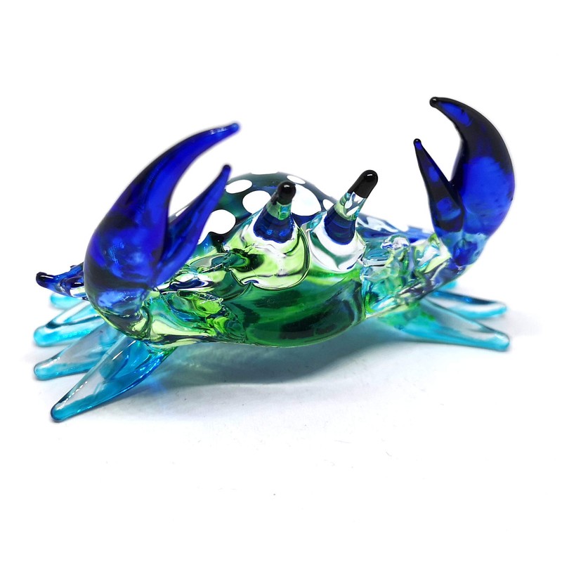 ZOOCRAFT Glass Animals Crab Figurine Blue Hand Blown Painted Art