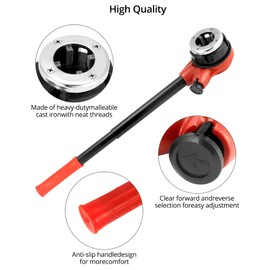 QWORK BSPT Ratchet Pipe Threader Kit, 3 Die Ratcheting Pipe Threading Tool Set 1/2", 3/4", 1", for Professional Cutting & Pipe Threaders