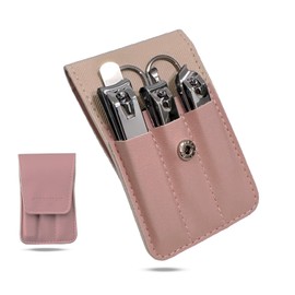 FatySuby Nail Clipper Set 6pcs Manicure Set Kit Personal Nail Clipper Kits Stainless Steel Grooming Kits Toenail Clipper Cutters Nail Care Tools with Leather Case, Light Pink