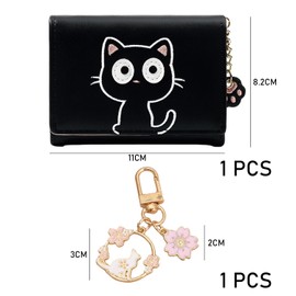 MEMOFYND 1 Black Cat Purse with 1 Cat Pendant, Cute Purse for Women, PU Leather Case with Multiple Card Slots, Clutch Accordion Bag (Black), black, Modern