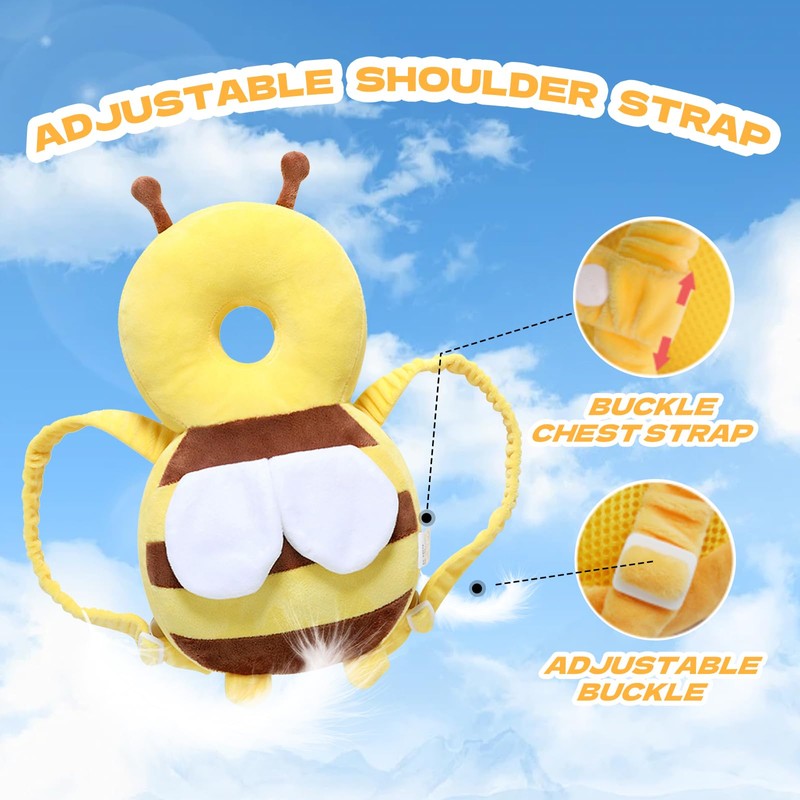 Grnstf Baby Toddler Head Protector, Baby Head Protection Backpack, Adjustable（Bee）