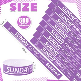 Henoyso 600 Pcs Sunday Paper Wristbands Event Wristbands Paper Bracelets Wristbands Numbered Waterproof Party Wristbands for Events Day of the Week Wristbands for Adult Party(Purple)