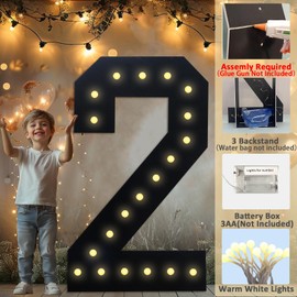 LOBOOM 4FT Black Marquee Number 50, LED Light Up Numbers for 50th Birthday Party Decorations, 4 Feet