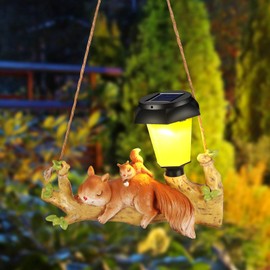 Squirrel Garden Figures for Outdoor Use with Solar Lantern, Garden Figures Solar Illuminated Squirrel Sculpture Ornaments for Outdoors, Resin Sculpture Animal Statues Figures with Solar Light for