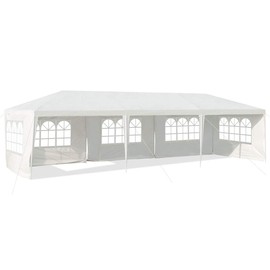 Tangkula 10’ x 30’ Party Tent, Portable Outdoor Tent with 5 Removable Sidewalls, and Connection Stakes, Ropes, Suitable for BBQ, Beach, Garden and Outdoor Events, Wedding Tent, White