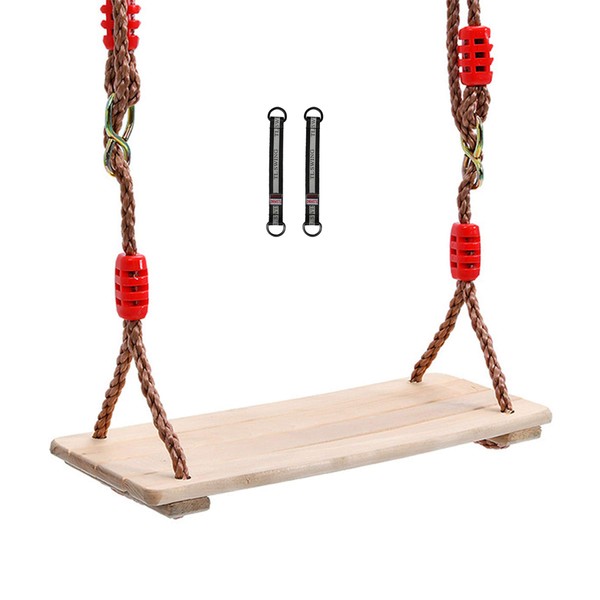 RedSwing Wooden Swing Seat, Wood Tree Swing Seat for Kids Indoor Outdoor, Backyard Swing Set Replament Hanging Swing with Adjustable Rope and Complete Accessories