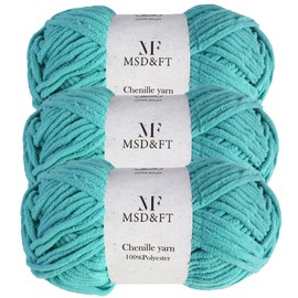 MSD&FT 3 Skeins of Chenille Yarn,Velvet Yarn,DIY Yarn (Light Blue)