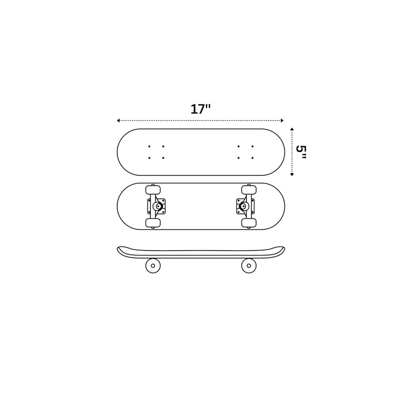 Small Skateboard, 17 x 5 Inch Double Kick Skateboard for