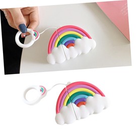 jojofuny 3pcs Cartoon Rainbow Wireless Earphone Cover Protective Case for 1/2 Headset Cover Ring Rope