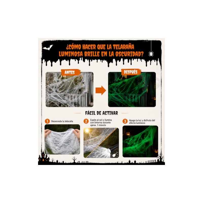 Araña Gigante Halloween Decoracion con Telaraña Elástica Luminosa 100g