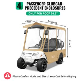 4 Passenger Golf Cart Enclosure for Club Car Precedent 94.5" Extended Roof, 600D Waterproof & Windproof Rain Cover with 4 Sided Clear PVC Window, All-Weather Protection Winter Driving Shelter (Khaki)