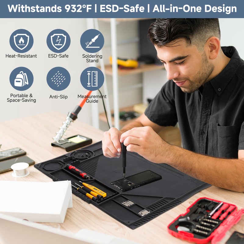 VECO-T Silicone Soldering Mat with Soldering Stand, 20x14 Inch ESD