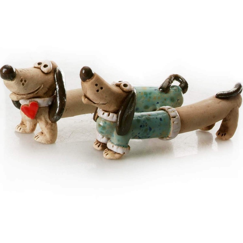 EnigmaSupplies Handmade Ceramic Dachshund Pair