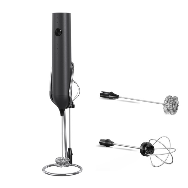 Handheld Milk Frother Wand Rechargeable with Stand - Double Whisk