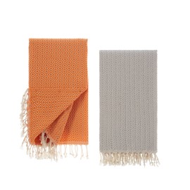 Tuiste Sauna Towel Orange - Grey Pack of 2, Sauna Kilt for Men and Women, Beach Towel, Sauna Towel, Picnic Blanket, 100% Cotton Hammam Towels, Beach Towels, XXL Bath Towel 100 x 180 cm