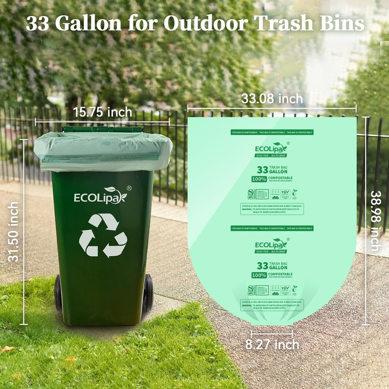 ECOLipak 33 Gallon Compostable Trash Garbage Bags, 50 Count (2