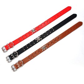 haoyueer Spiked Leather Dog Collar - 2 Rows Bullet Rivets Studded PU Leather - Cool Skull Pet Accessories for Medium and Large Dogs(Brown,M)
