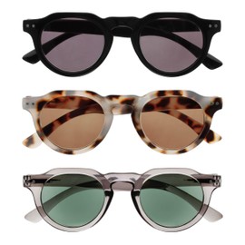 OPULIZE RIO - Reading Sunglasses - 3-Pack - Flat Top Frame - UV400 Protection - Black, Brown Tortoiseshell, Grey - Mens Womens - SSS53-127- +2.50