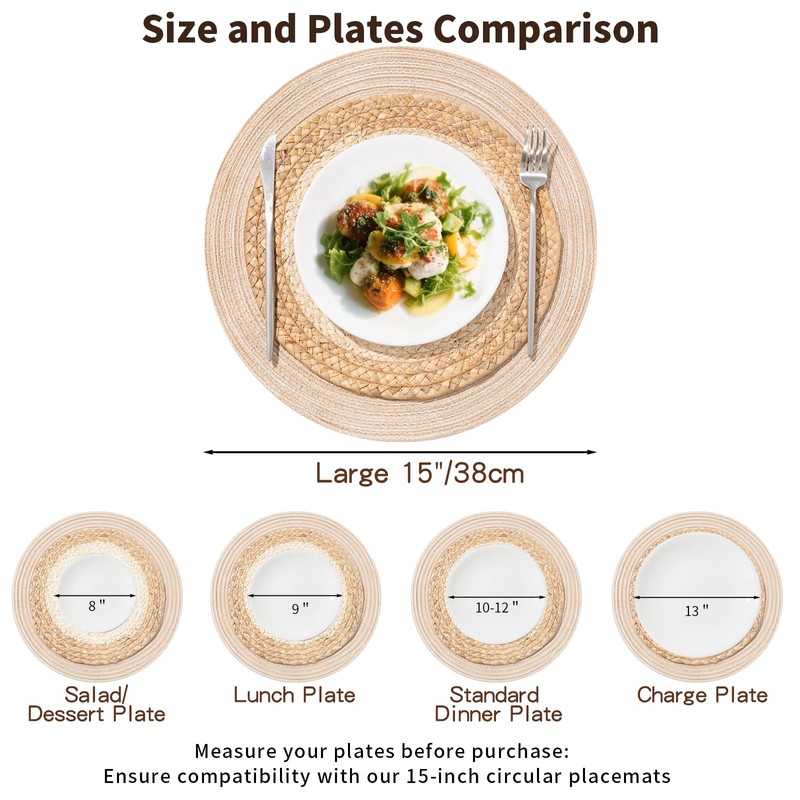 Handmade Round Boho Placemats Set of 6 | Natural Woven