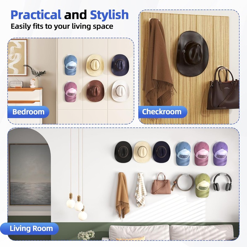 Cowboy Hat Rack(12Pack) - Wide Brimmed Organizer - Strong Adhesive