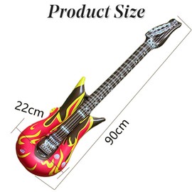 35 Inch Inflatable Guitar Rock Flame Design Inflatable Guitars Toys Rock Star Fancy Dress Kids Instruments Party Blow Up Guitar for 80s 90s Themed Carnival Parties Accessories Karaoke Decorations