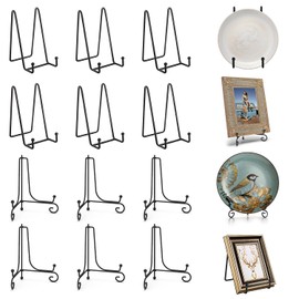 Chostky 12Pcs Plate Stands For Display, 6 Inch Black Iron Plate Holder Display Stands, Picture Frame Stand for Decorative Plate, Book, Mini Easel,Card, Plaque, Bowl, Collectibles, Tabletop Art