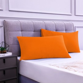 Set of 2 Cushion Covers, 100% Cotton, 40 x 70 cm, 2 Pieces, Super Soft Premium Jersey Pillowcase, Orange